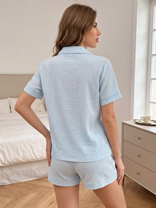 Ayollar pijamasi komplekt, ko‘ylak va shorti, shim, yozgi, M/XL