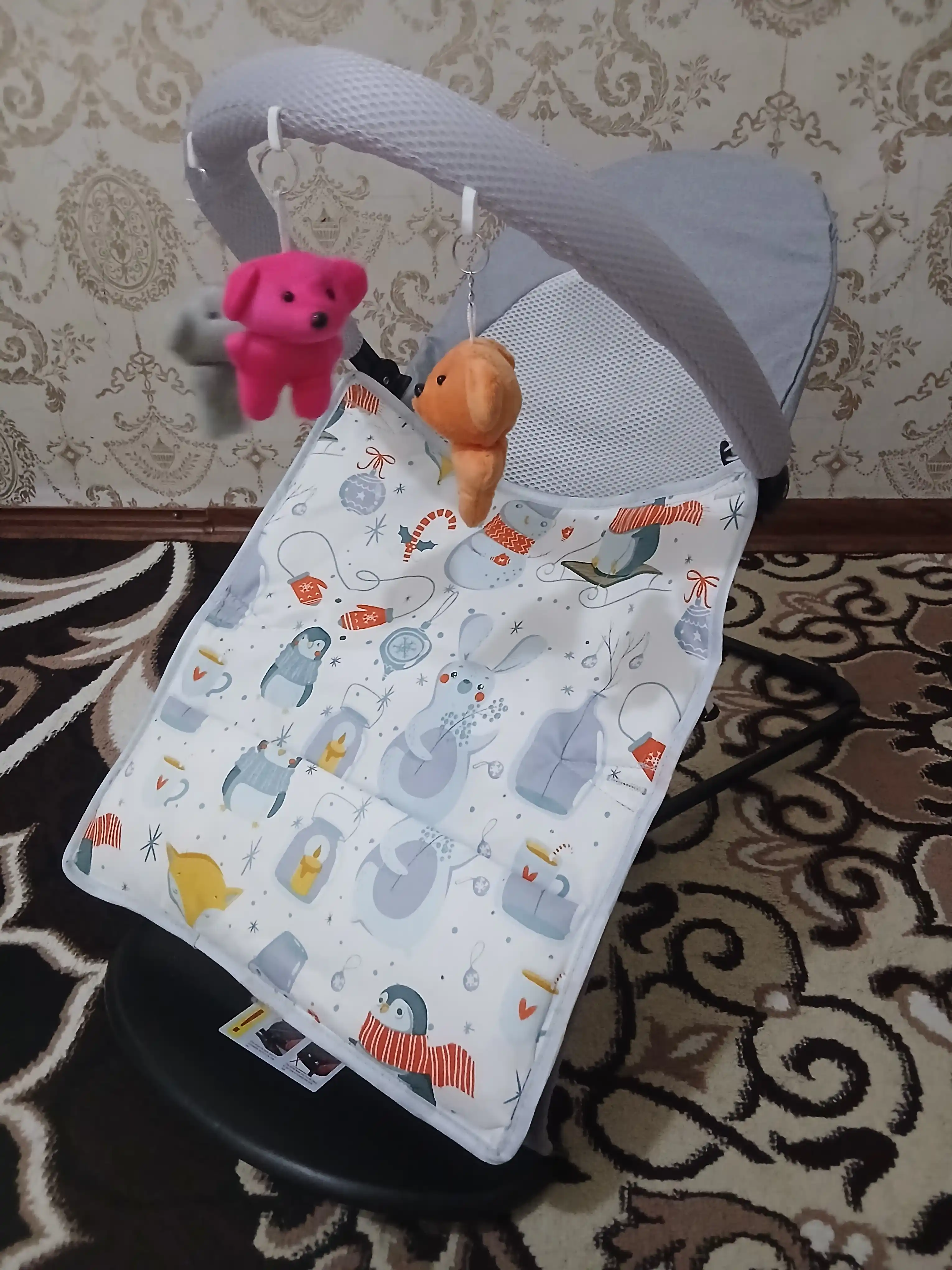 Детский шезлонг, качалка для младенца, кресло-качалка с одеялом и игрушечной подвеской