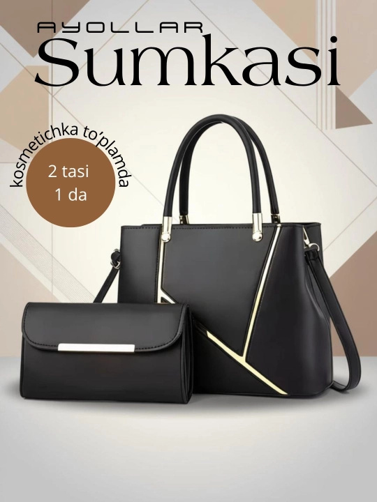 Ayollar sumkasi, tout, 2 tasi 1 da, kosmetichkasi bilan, yelkama, sig‘imli, ekoteri - 