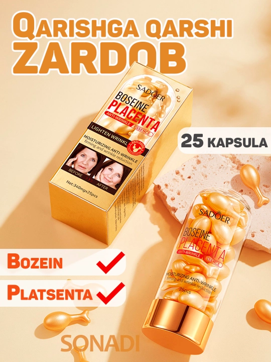Сыворотка для лица в капсулах SADOER с бозеином и плацентой, омолаживающая, 25 капсул