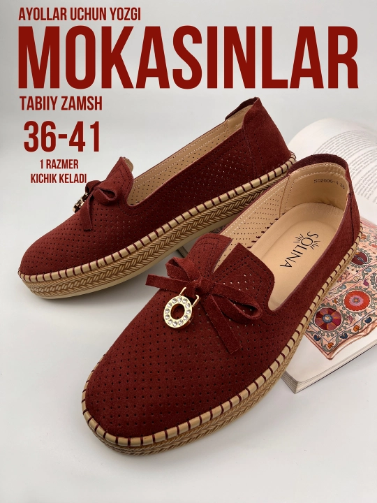 Ayollar uchun yoz - kuz mokasinlari, loferlar, tabiiy charm va zamsh, 36–41 - 