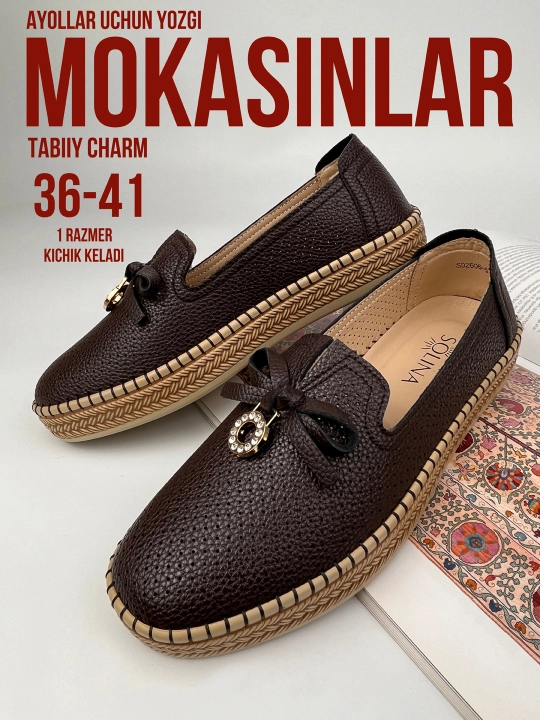 Ayollar uchun yoz - kuz mokasinlari, loferlar, tabiiy charm va zamsh, 36–41 - 
