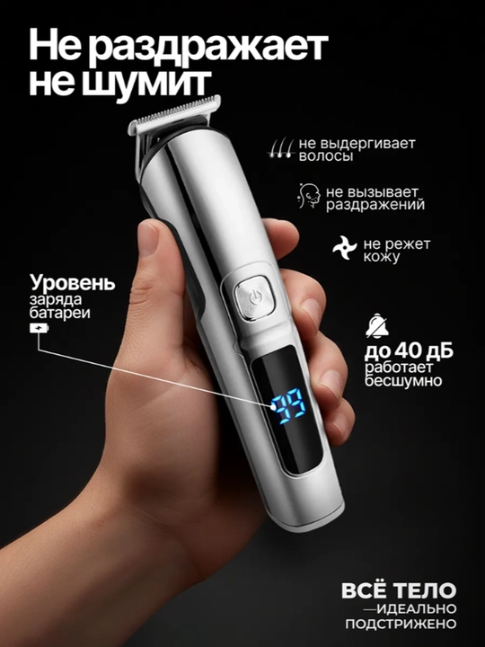Триммер, с насадками для бороды, лица, носа, машинка для бритья и стрижки