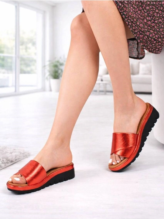 Yumshoq Turk sandaletlari 4 cm balandlikda, mustahkam ekocharm va ortopedik taglik - 