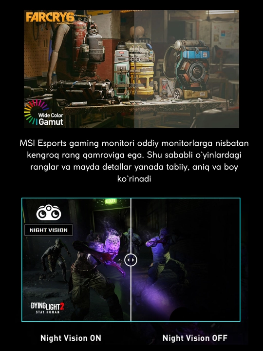 O`yin Monitor MSI PRO 32",24",27",320Hz,180Hz, IPS,1 MS, 1920 x 1080, FHD, 1 Yil Kafolat