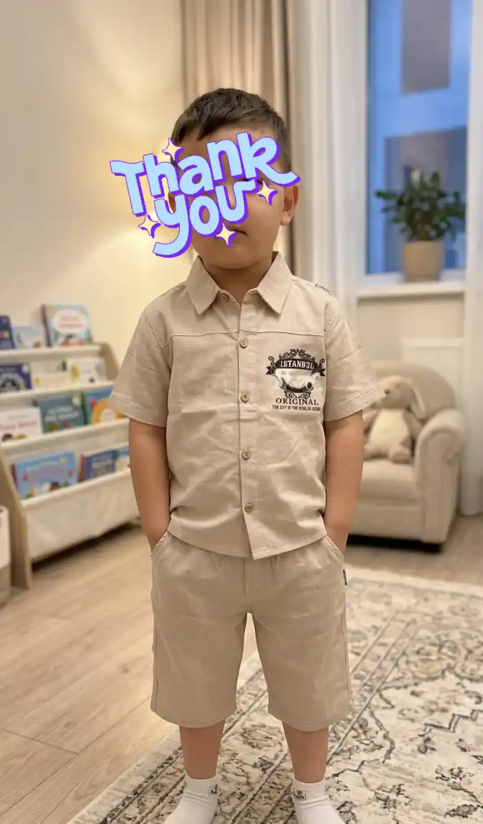 2-8 yoshli o‘g‘il bolalar uchun yozgi ko‘ylak va shortik to‘plami