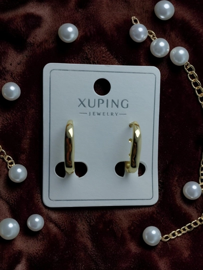 XUPING Серьги-кольца медицинская сталь, гипоаллергенные — LADYLO-LLZIRGOLD000-БЕЖМЕЛ