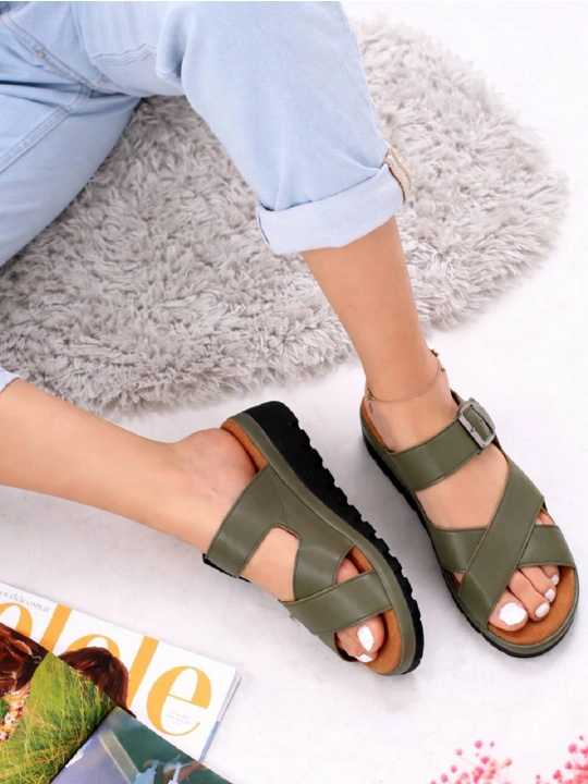 Yumshoq Turk sandaletlari 4 cm balandlikda, mustahkam ekocharm va ortopedik taglik - 