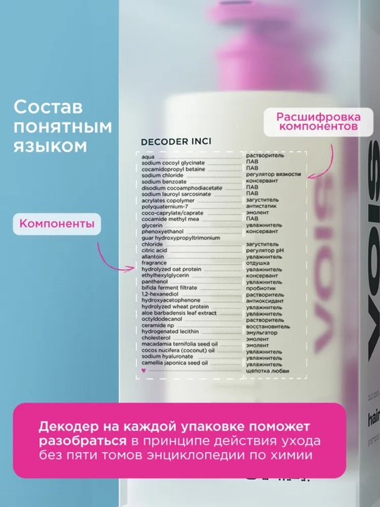 VOIS Шампунь для волос женский, бессульфатный 1000 мл