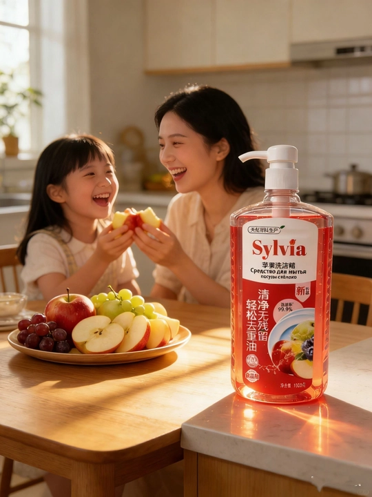 Средство для мытья посуды Sylvia, 1 литр, с удобной помпой, для посуды, фруктов и овощей