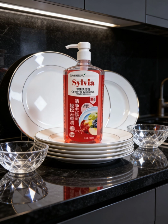 Средство для мытья посуды Sylvia, 1 литр, с удобной помпой, для посуды, фруктов и овощей