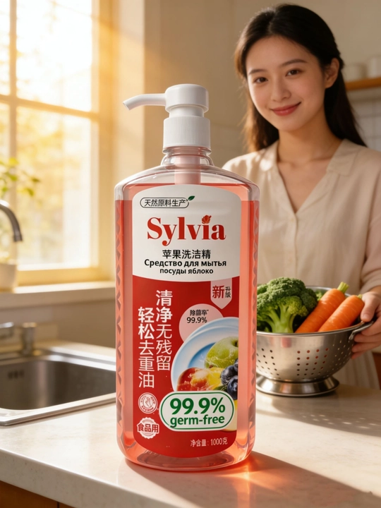 Средство для мытья посуды Sylvia, 1 литр, с удобной помпой, для посуды, фруктов и овощей
