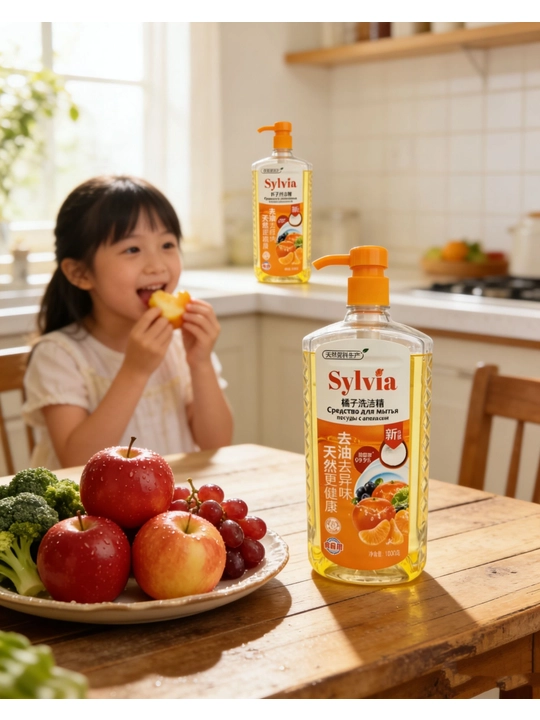 Средство для мытья посуды Sylvia, 1 литр, с удобной помпой, для посуды, фруктов и овощей