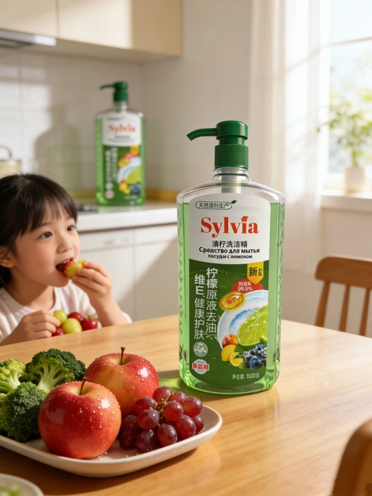 Средство для мытья посуды Sylvia, 1 литр, с удобной помпой, для посуды, фруктов и овощей