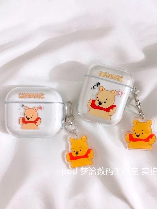 AirPods 1/2, Pro, 3, 4 simsiz quloqchinlar uchun g'ilof, yurak, winnie, stich nashri bilan