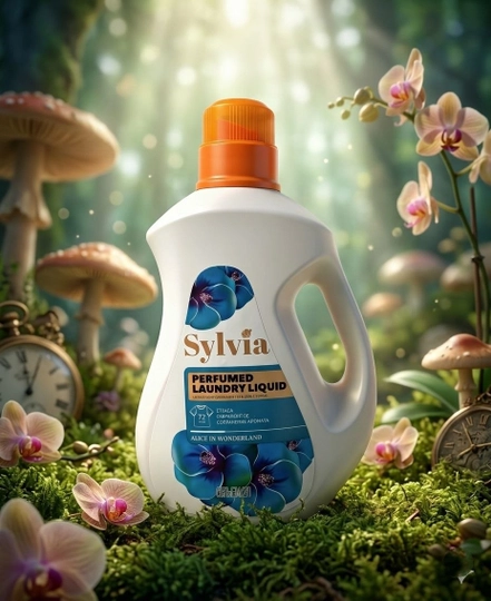 Стиральный гель-парфюм Sylvia, 2 литр, стойкость аромата, 72 часов, французских духов — SYLVIA-KIYIMGA-ЛАЗУР