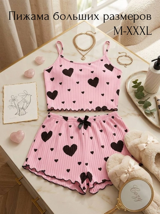 Pijama ayollar uchun 3x1, ayollar uy kiyimi to‘plami, troyka - top, shim va shortik