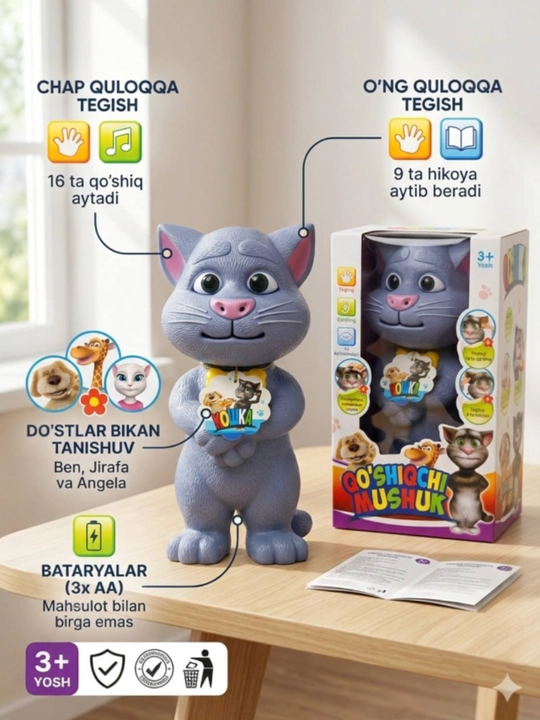 AI Touch Tom – Interaktiv gapiruvchi o‘yinchoq mushuk