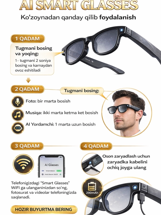AI Smart Glasses – современные умные очки, слушать музыку и пользоваться AI - 