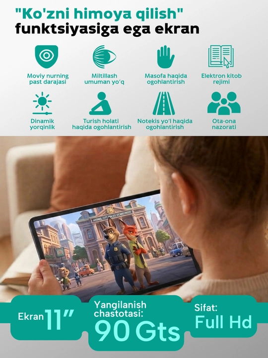 Quvvatli HONOR Pad X8b plansheti, Wi-Fi, 4/128 Gb, 11 dyuym, 10100 mA/soat batareya