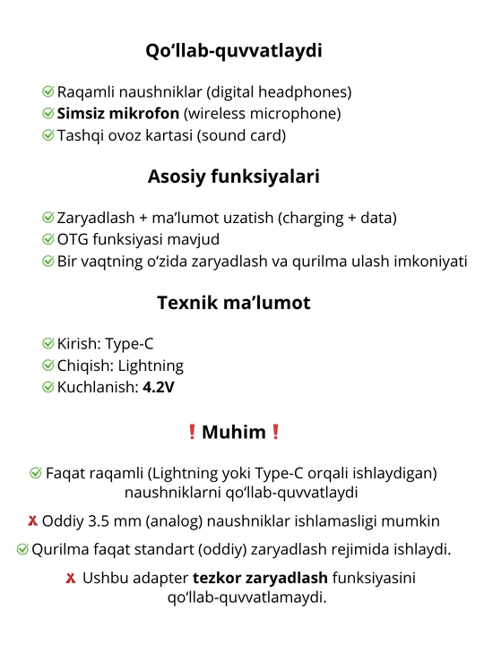 USB Type-C, USB Micro va USB Lightning adapteri