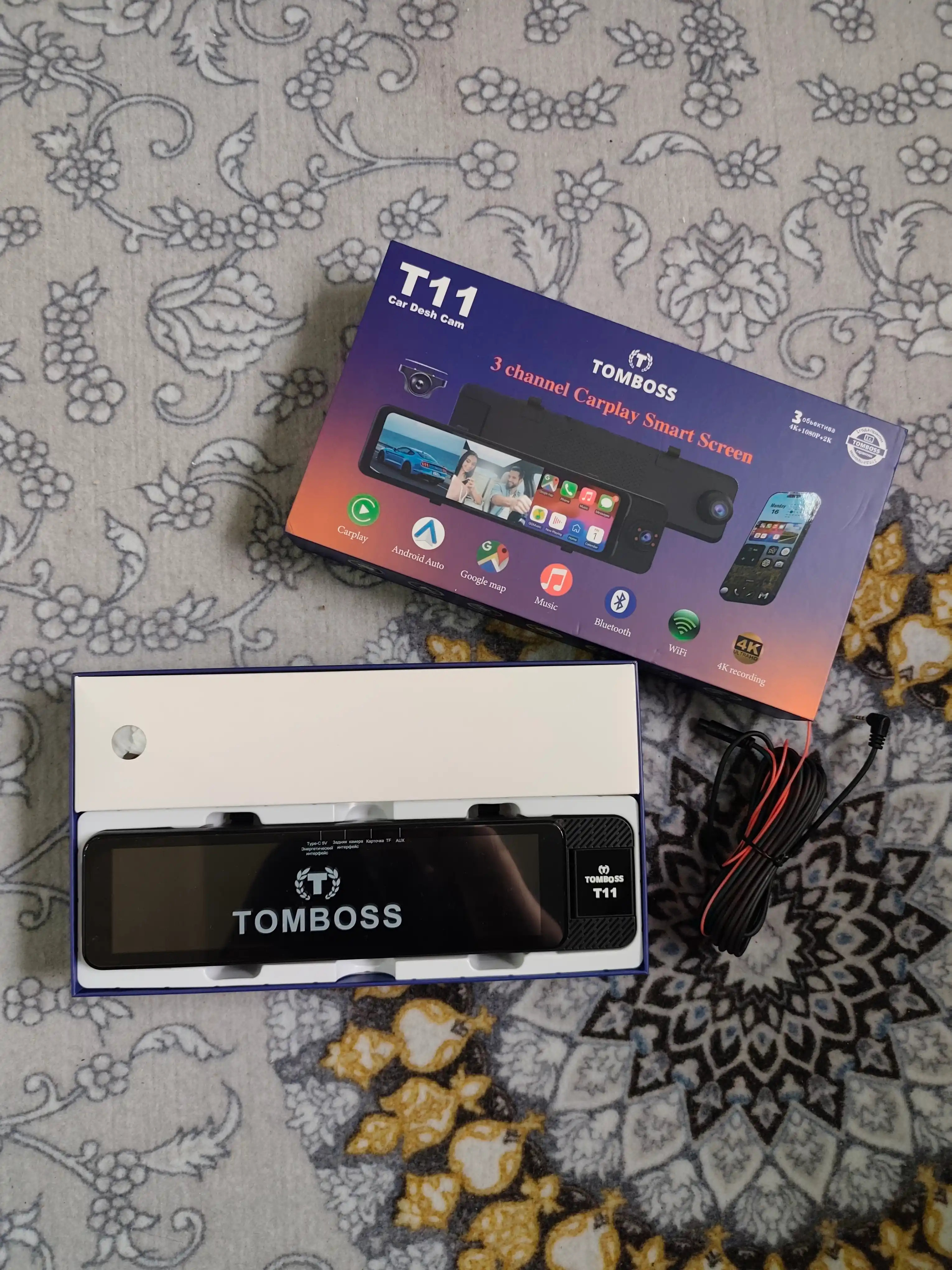 Видеорегистратор 3 камеры TOMBOSS T11, Wi-Fi наблюдение, Антирадар, Carplay