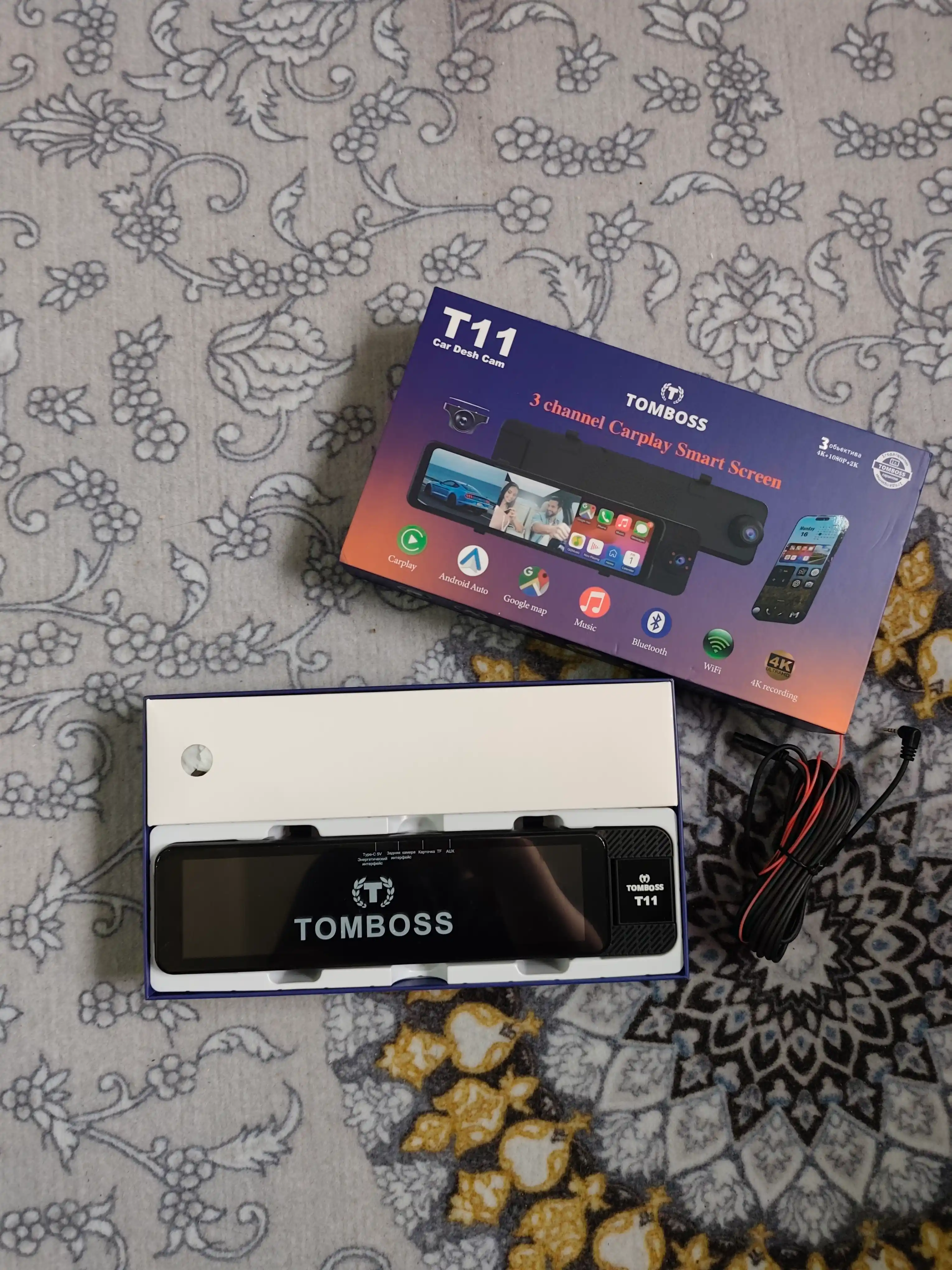 Видеорегистратор 3 камеры TOMBOSS T11, Wi-Fi наблюдение, Антирадар, Carplay
