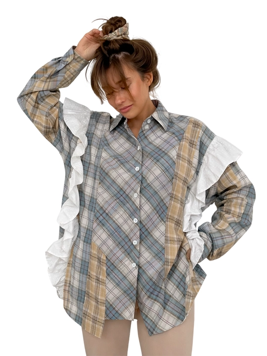 Женская клетчатая рубашка oversize, с длинным рукавом, контрастные цвета, весна