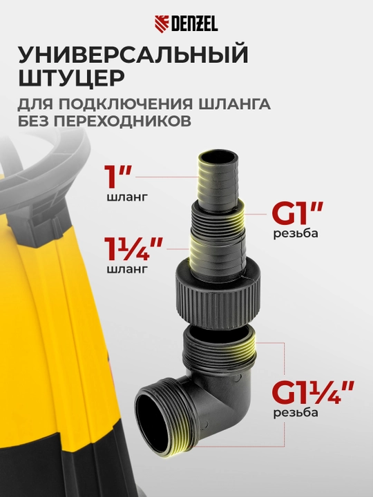 Дренажный насос DENZEL DP-450S, 450 Вт, напор 6 м, для чистой и грязной воды, 97267