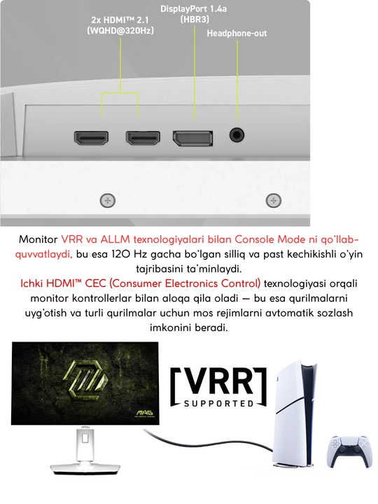 O`yin Monitor MSI PRO 32",24",27",320Hz,180Hz, IPS,1 MS, 1920 x 1080, FHD, 1 Yil Kafolat
