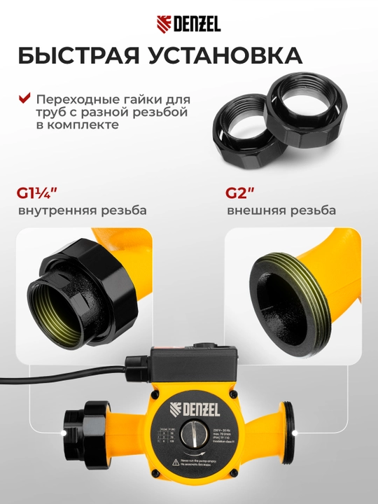 DENZEL CP32-6 aylanma nasosi, bosimi 6 m, 70 l/min, 1 m kabel, 180 mm, 99414