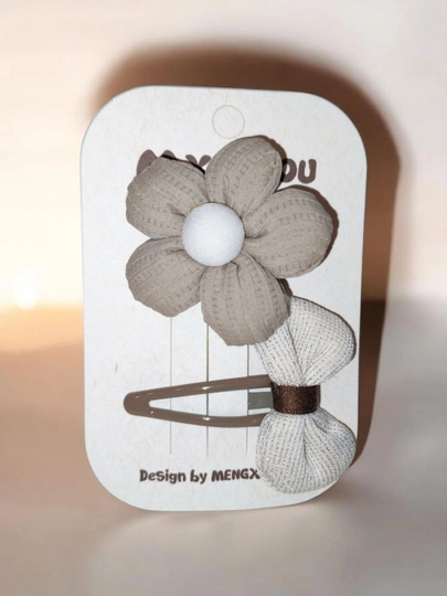 Набор детских заколок для волос: Модели с бантиками и цветами, "Cute Design" — MQBQ-BANTIKNABOR-БЕЖЕВ
