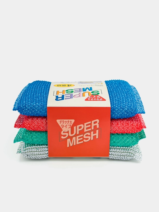 Корейские кухонные губки для мытья посуды Super Mesh, 4 шт, цвета в наборе отличаются