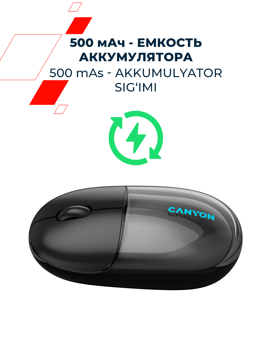 Simsiz sichqoncha Canyon OnClick 24, Bluetooth 2.4G, Type-C, qayta quvvatlanuvchi
