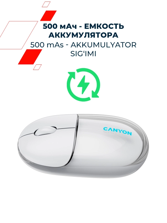 Simsiz sichqoncha Canyon OnClick 24, Bluetooth 2.4G, Type-C, qayta quvvatlanuvchi