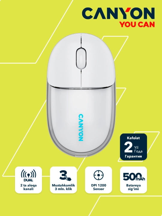 Беспроводная мышь Canyon OnClick 24, Bluetooth 2.4G, Type C, перезаряжаемая - 