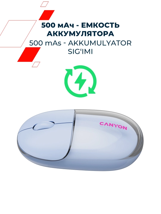 Simsiz sichqoncha Canyon OnClick 24, Bluetooth 2.4G, Type-C, qayta quvvatlanuvchi