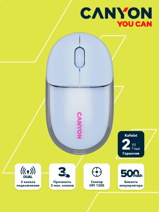 Беспроводная мышь Canyon OnClick 24, Bluetooth 2.4G, Type C, перезаряжаемая - 