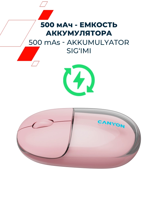 Simsiz sichqoncha Canyon OnClick 24, Bluetooth 2.4G, Type-C, qayta quvvatlanuvchi