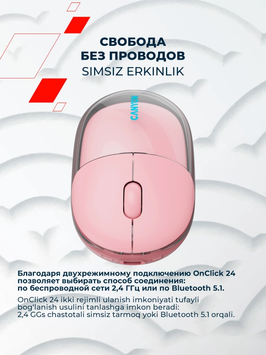 Simsiz sichqoncha Canyon OnClick 24, Bluetooth 2.4G, Type-C, qayta quvvatlanuvchi