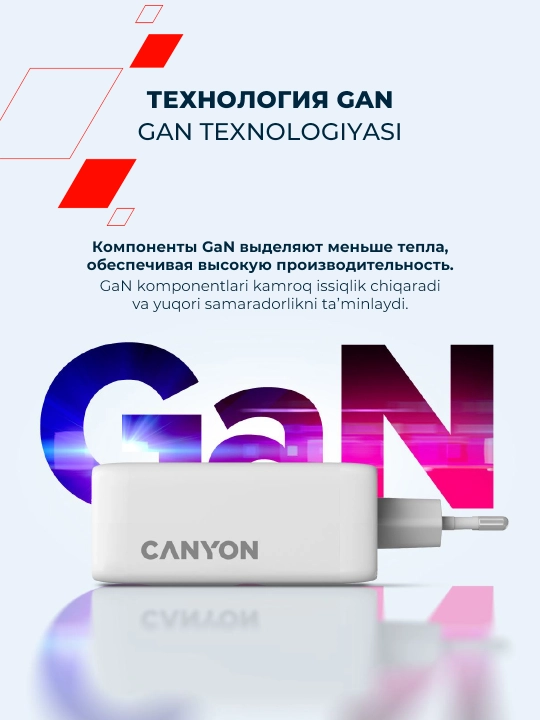 Canyon OnCharge 100Vt, 140Vt, GaN, Type C, PD quvvatlagich, tez quvvatlash