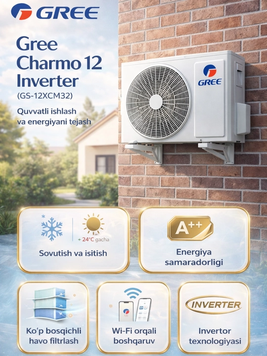 Gree Charmo 12 Inverter konditsioneri — sovutish va isitish, A++ energiya tejamkor