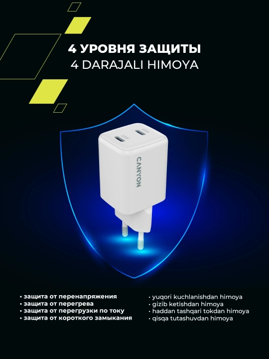 Canyon CU35CC tarmoq quvvatlagichi, CU45CC, GaN, Type C, PD, tez quvvatlash, 2 portli