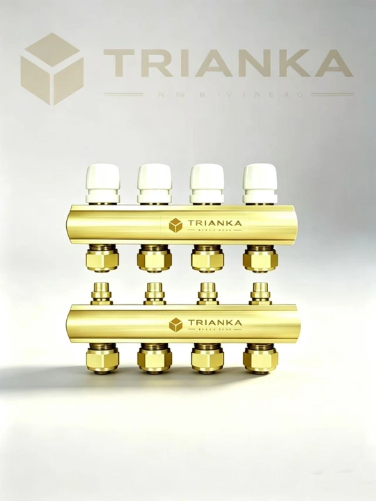 Распределитель для теплого пола TRIANKA 4-контурный, латунь, для водяного отопления - 