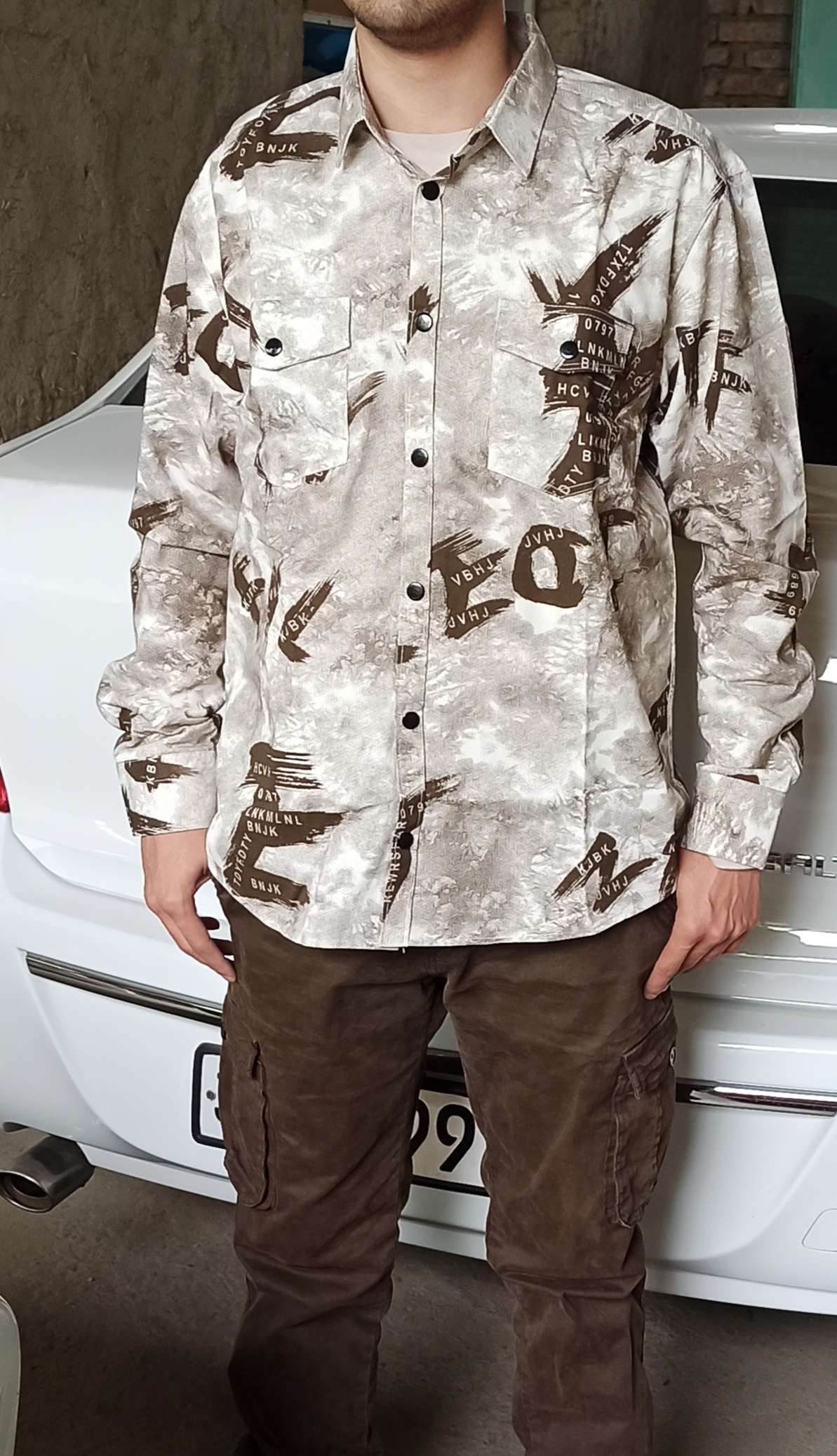 Erkaklar ko'ylagi, belga yopishgan, printli Slim Fit