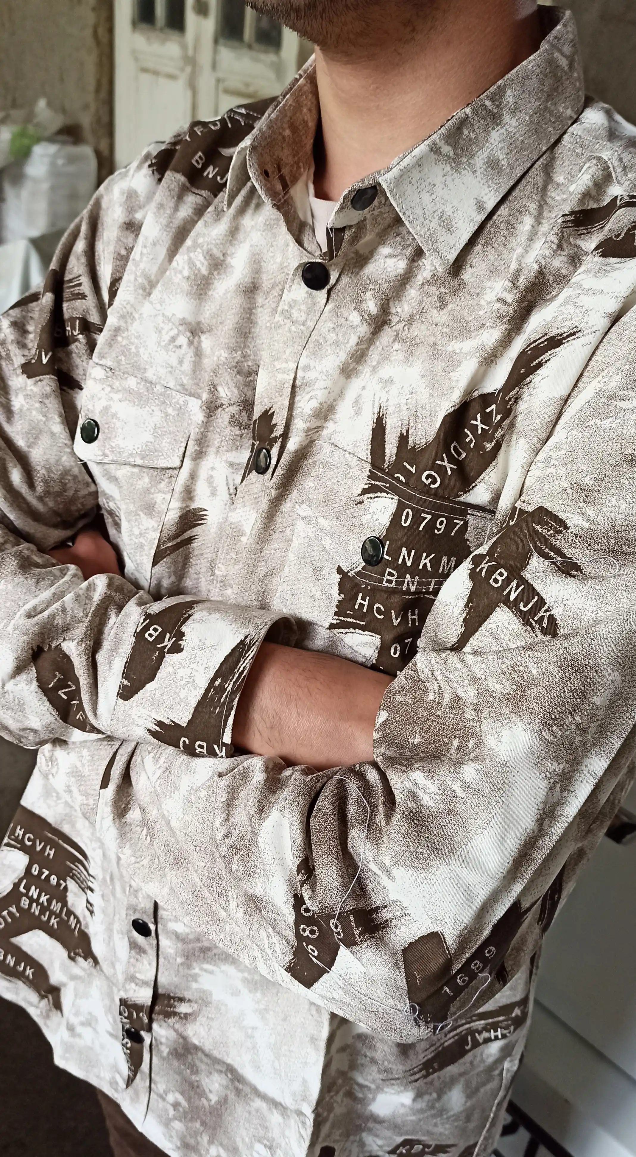 Erkaklar ko'ylagi, belga yopishgan, printli Slim Fit