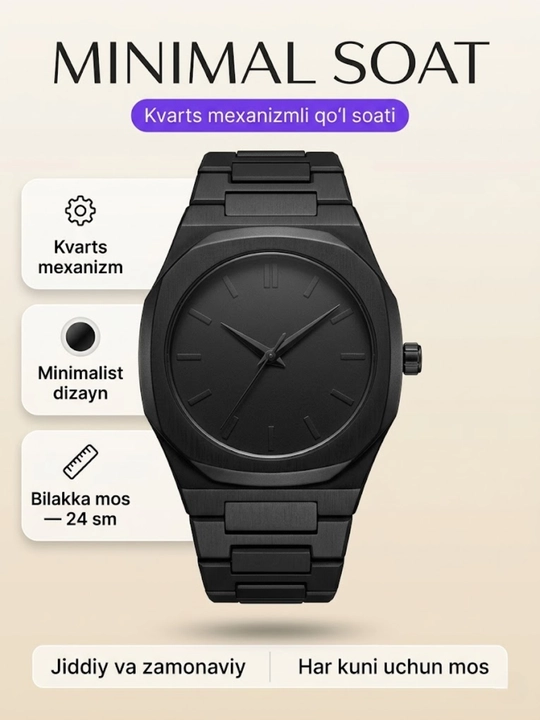 Erkaklar qo'l soati AURA, minimalizm dizayn, kvarts mexanizmli qo'l soat - 