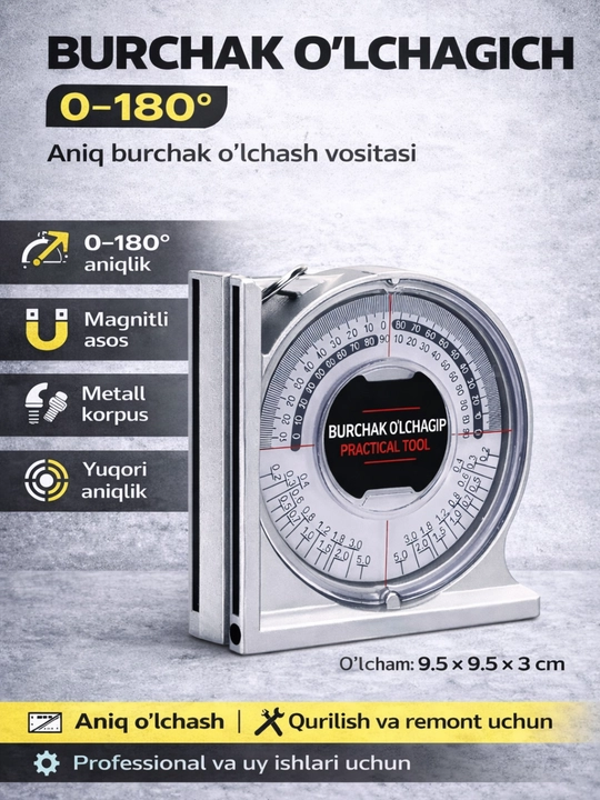 Burchak o‘lchagich (angle finder) 0–180°, Universal uglomer - 