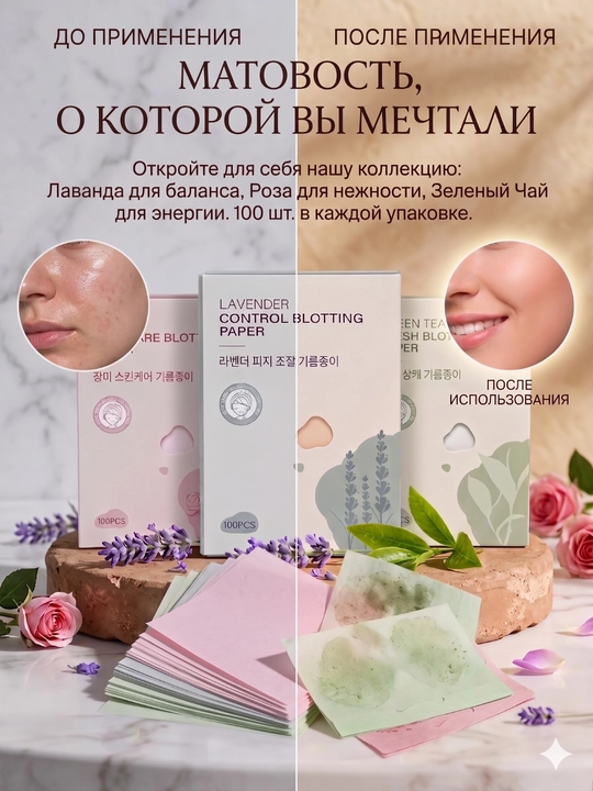Матирующие салфетки для лица, 100 шт