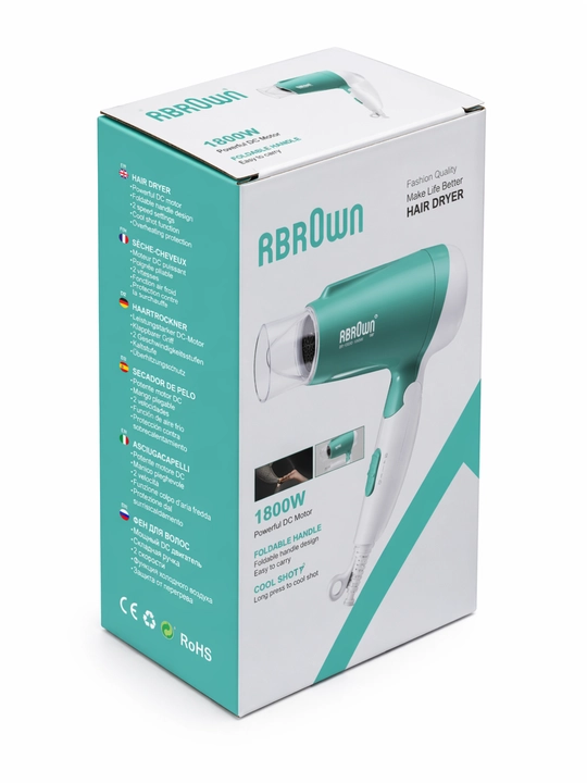 Фен для волос RBrown BR-9000, 1800W, компактный и мощный, для дома и салона